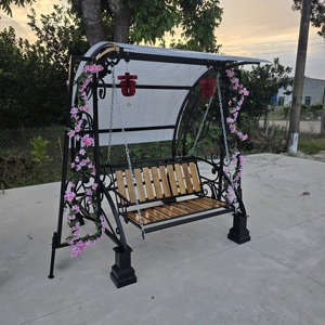Elegante Silla Columpio de Jardín de Hierro Forjado, Columpio de Patio Exterior con Toldo, Columpio Colgante de Metal Resistente para Jardín - Product Image 2