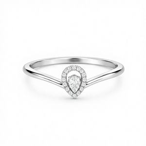 Anillo de compromiso con halo de diamantes cultivados en laboratorio con corte de pera en forma de lágrima, anillo de diamantes a juego con banda de boda curva tipo chevron para mujer - Product Image 2