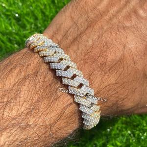 Men's 8-Inch Hip Hop Bracelet Miami 14mm Cuban Link VVS Diamond Prong Cuban Chain Sterling <b>Silver</b> Jewelry gifts for men - Product Image 1