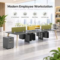 Poste de travail de bureau pour 6 personnes, bureau moderne avec cloisons, glissières silencieuses et meuble de rangement pour espace de travail ouvert en équipe
