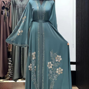 Hot Sale Modest Dubai Beaded Sequined Long Sleeve <b>Abaya</b> Muslim Traditional Handmade Wedding Women Polyester Breathable V Neck - Product Image 1