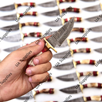 Couteau de survie professionnel multifonctionnel en acier Damas, lame fixe à pointe tombante en corne de cerf, pour la vente en gros OEM et le bricolage (DIY)