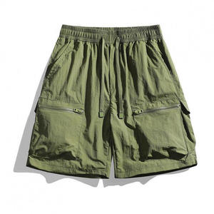 Shorts d'été pour hommes en coton tissé, taille mi-haute, respirants, couleur unie, coupe courte, multi-poches, séchage rapide, décontractés, sportifs, avec cordon de serrage - Product Image 6