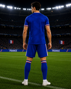 Ensemble uniforme de football pour homme SHH Industries, maillot imprimé bleu à col en V, short en mesh, taille élastique, respirant, 100% polyester - Product Image 4