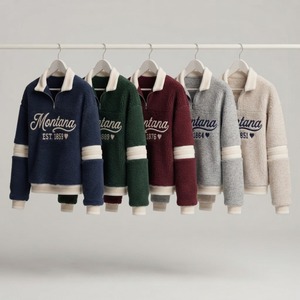 เสื้อสเวตเชิ้ตผู้หญิงสีเทา California Est 1850 พิมพ์ลายตัวอักษร ผ้าฟลีซ ซิป ¼  คอปกพับ แขนยาว สไตล์ฤดูใบไม้ร่วง - Product Image 3