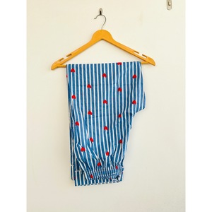 Conjunto de Pijama Bohemio de Algodón 100% con Estampado Floral a Rayas Azules, Manga Larga, Corte Regular, Transpirable, Ecológico, con Botones, Natural - Product Image 3