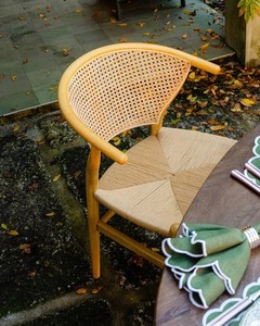 Modern Handwoven Rattan <b>Dining</b> <b>Chair</b> with Teak Wood Frame Backrest <b>Scandinavian</b> Design Leather/Fabric Options Home Furniture - Product Image 2