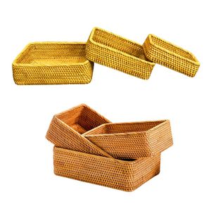 Juego de 3 Cestas/Bandejas Rectangulares de Mimbre RATTAN, Organizador de Mimbre Ecológico y Duradero - Product Image 1