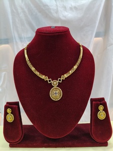 Indian 18K Gold Plated Brass Women's Trendy Lock Design Micro Insert Necklace <b>Set</b> Engagement Wedding Party Anniversary Jewelry - Product Image 3