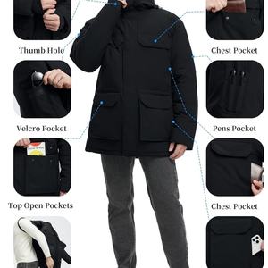 Parka Negra con Capucha para Mujer, Abrigo Casual de Invierno a Prueba de Viento, con Cierre y Bolsillos con Parches - Product Image 3