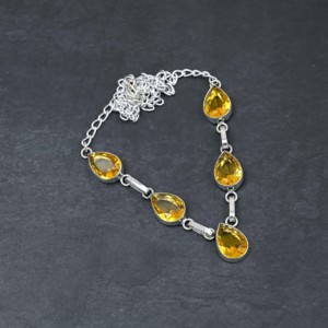 Cusomised <b>Solid</b> Sterling <b>Silver</b> Gemstone Natural Yellow Citrine Gemstone <b>Necklace</b>, Handmade <b>Silver</b> Gemstone Jewelry Supplier - Product Image 1