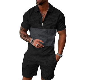 Men Color Blocking Short Sleeve Half-<b>Zip</b> Polo <b>Shirt</b> With Matching Pants Casual Summer Tracksuit Set Lightweight Breathable - Product Image 2