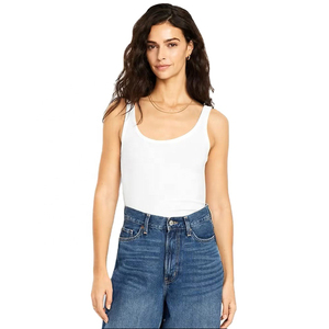 Best Quality Women White Tank <b>Top</b> Plain Slim Fit 100% Cotton Front Logo Casual Fitness Wear OEM Private Label Supplier - Product Image 6