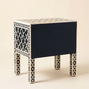 Mesita de Noche Negra con Incrustaciones de Hueso Marroquí, 1 Cajón, Hecha a Mano, Mesa Auxiliar de Lujo, Mueble con Incrustaciones Indias, Mesa Decorativa de Lujo - Product Image 2
