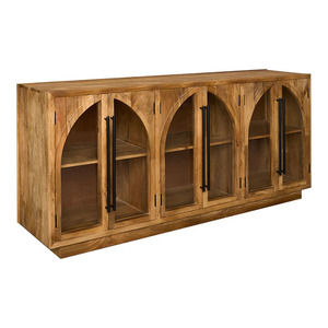 Handmade Rustic Antique Mango Wood <b>Sideboard</b> with Arched Doors <b>Metal</b> Handles and Glass Door for Living Room Furniture - Product Image 3