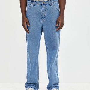 Denim Unisex 100% Cotton Quick Dry High Waist Heavyweight Vintage Regular Fit Straight Embroidery Multiple colors <b>Baggy</b> Style - Product Image 5