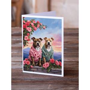 Whimsical Staffordshire Bull Terrier Two Hearts Tarjetas de felicitación Pack 8 Tarjetas de nota en blanco con sobres A7 Tamaño 5x7 NUEVO - Product Image 2