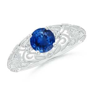 Anillo de Compromiso de Oro Sólido de 14K, Diseño Vintage Aeon con Zafiro y Filigrana, Hecho a Mano, Joyería Fina Personalizada para Boda o Compromiso - Product Image 1