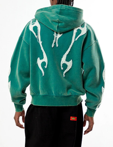 Sudadera con capucha para hombre, de invierno, oversize, con bordado desgastado, con cremallera, 100% algodón, forro polar, lavado ácido personalizado, ajuste OEM, hombros caídos - Product Image 4