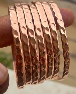 Belladec Handcrafted Hammered Red <b>Copper</b> Plated <b>Bangle</b> Set Textured Stackable Bracelets Artisan Jewelry Elegant Boho Fashion - Product Image 5