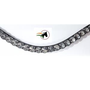 Correa de frente para caballo Easy Swap Crystal con piedras de diamante Rivoli de 10 mm en gris y negro, accesorio curvo para brida con bucle de cambio rápido. - Product Image 4