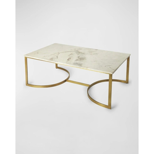 Exclusive <b>Round</b> Coffee <b>Table</b> with <b>White</b> Faux Marble Top and Luxury Gilded Globe Gold Metal Base for Modern Living Room Decor - Product Image 1
