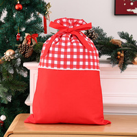 Sacs cadeaux de Noël style ferme en gros, sacs à cordon à carreaux brodés pour les fêtes, sacs de Noël en gingham