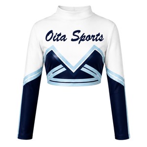 Maillot de sport à manches longues sublimé bleu marine et blanc pour cheerleading, entraînement, compétition et matchs - Product Image 1