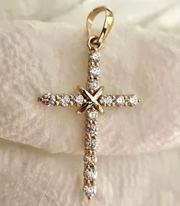 <b>Solid</b> 14K Yellow <b>Gold</b> Moissanite Cross Wedding <b>Pendant</b> VVS1 Round Cut 1.20 Carat Luxury Religious Necklace - Product Image 4