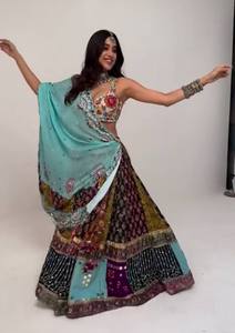 Printed Lehenga Choli Set Muslin Cotton <b>Mirror</b> Work Reversible Folk Dress with Dupatta for Wedding Party - Product Image 2