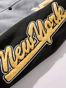 Customized Premium Quality 100% Cotton Men's Gray Black Varsity <b>Jacket</b> With Embroidered Logo And Patches Regular Fit OEM - Product Image 3