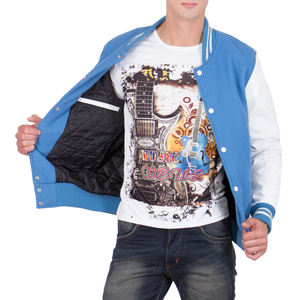 Veste universitaire bleu ciel pour homme, manches blanches, style bomber, veste décontractée de style baseball, veste d'hiver tendance pour le lycée et l'université - Product Image 4