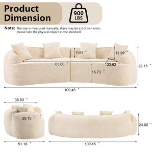 Sofá Curvo Beige Comprimido, Estilo Nórdico Creativo, Suave y Cómodo para Múltiples Escenarios de Sala de Estar - Product Image 6