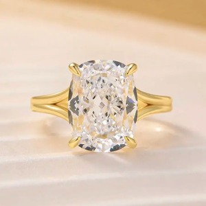 Elegant Design 925 Moissanite Split Shank 5.5Ct Cushion Cut Hidden Halo Engagement <b>Ring</b> Gold Plated Sterling Silver Everyday - Product Image 3