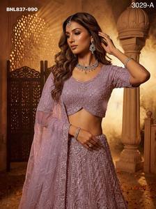 Heavy <b>Net</b> with Sequin-Motif Crystal work & Scallop Border A-Line Lehenga-Choli Collection Indian Exporter Supplier from Surat - Product Image 3