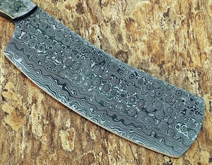 Cuchillo de carnicero forjado a mano de acero de Damasco con hoja recta tipo Drop Point, mango de Micarta negra, calidad prémium TARJ OEM Industrial - Product Image 5