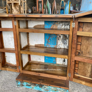 Table de bar pliante en bois de bateau recyclé, comptoir portable en bois récupéré pour restaurant, café, bar à domicile, mobilier original et coloré - Product Image 4