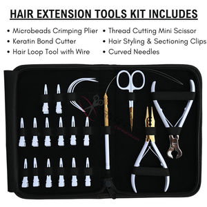 Kit Completo de Herramientas para Extensiones de Cabello Blanco: Microperlas, Crimpadora, Cortador de Queratina, Herramienta de Bucle, Agujas Curvas, Pinzas de Seccionamiento - Product Image 2
