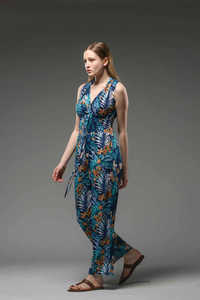 Combinaison en coton imprimé pour femmes, sans manches, col en V, taille élastique, coupe ample, tenue de plage décontractée - Product Image 4