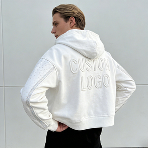 Men's Trendy <b>Hoodies</b> White Rivet Embroidery Letter Cotton Zipper Hooded Oversized Pocket Casual <b>Hoodies</b> - Product Image 3