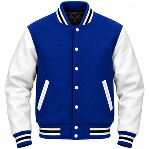Blouson universitaire décontracté pour homme en laine chaude avec manches en cuir, boutons recouverts, doublure matelassée, coupe-vent, brodé, tissé, respirant pour l'automne - Product Image 5
