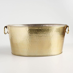 Hammered Theme Brushed Gold Stainless Steel Beverage Tub Dual Tone Finish, Ring Handles Party <b>Champagne</b> Wine For Serving Drinks - Product Image 3