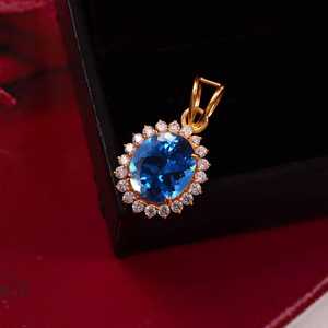 Blue Tourmaline Oval Cut Pendant 925 Sterling Silver 14K Gold Plated Engagement Pendant Jewelry Gift For Women - Product Image 4