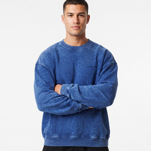 Sudadera Personalizada para Hombre, Azul, Lavado Ácido, Hombros Caídos, 100% Algodón, Felpa Francesa, Transpirable, Cuello Redondo, Ecológica, Casual, Primavera - Product Image 1