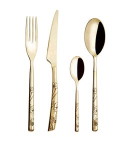 Luxury Royal Designer Gold Floral Flatware <b>Set</b> With <b>Fork</b> Knife <b>And</b> <b>Spoons</b> Dishwasher Safe Wedding Cutlery for Hotel Resort Use - Product Image 1