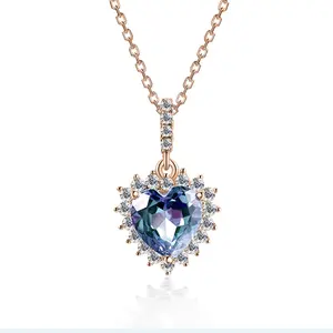 Nickel Free Hypoallergenic 925 Silver Alexandrite Jewelry Vintage Women Blue Diamond Heart Pendant Necklace Destiny Jewellery