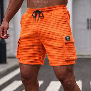 Shorts cargo en velours côtelé rouge pour homme, taille à cordon de serrage, poches avant avec logo, style décontracté, respirant, taille mi-haute - Product Image 6