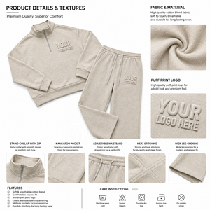 Ensemble de survêtements pour hommes avec sweat-shirt à col zippé et pantalon de jogging, deux pièces, style streetwear urbain, vente en gros, ensembles avec logo personnalisé imprimé - Product Image 5