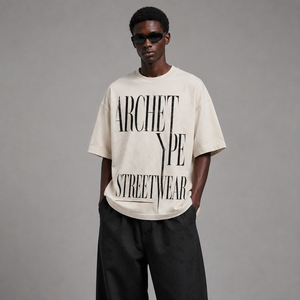 Camiseta de Manga Corta Color Crema para Hombre, Estilo Casual, Corte Regular, Algodón Jersey, Estampada, Marca Archetype Streetwear - Product Image 1