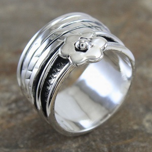 925 Sterling Silver Flower <b>Spinner</b> <b>Ring</b> for Women Wide Multi-Band Meditation Fidget <b>Ring</b> Handmade Floral Statement Jewelry - Product Image 2
